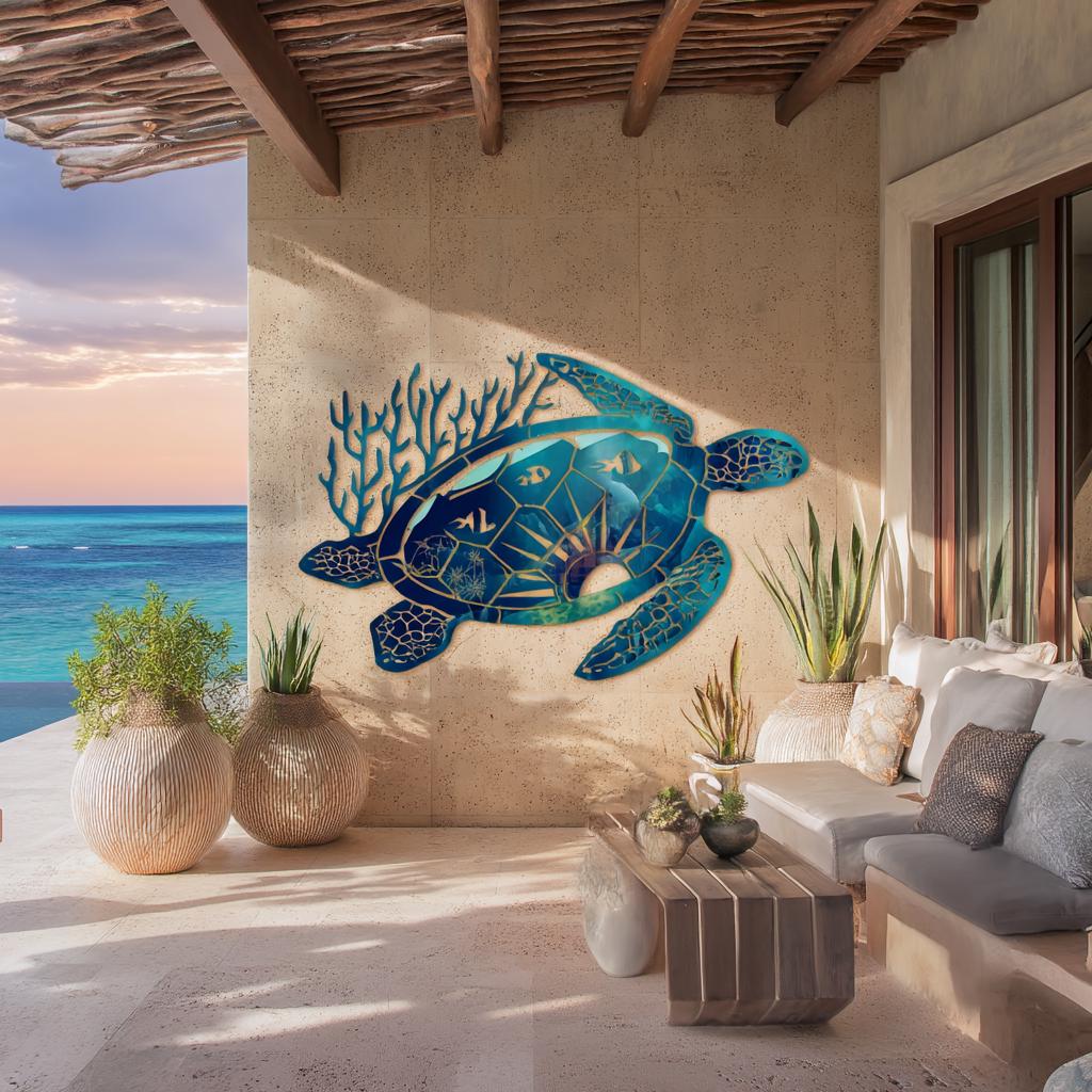 Sea Turtle Metal Wall Art, Coastal Beach House Decor, UV Printed Aluminum Sign