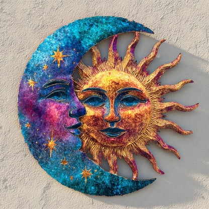 Celestial Sun Moon Metal Wall Art, Boho Garden Sign, UV Printed Aluminum Decor