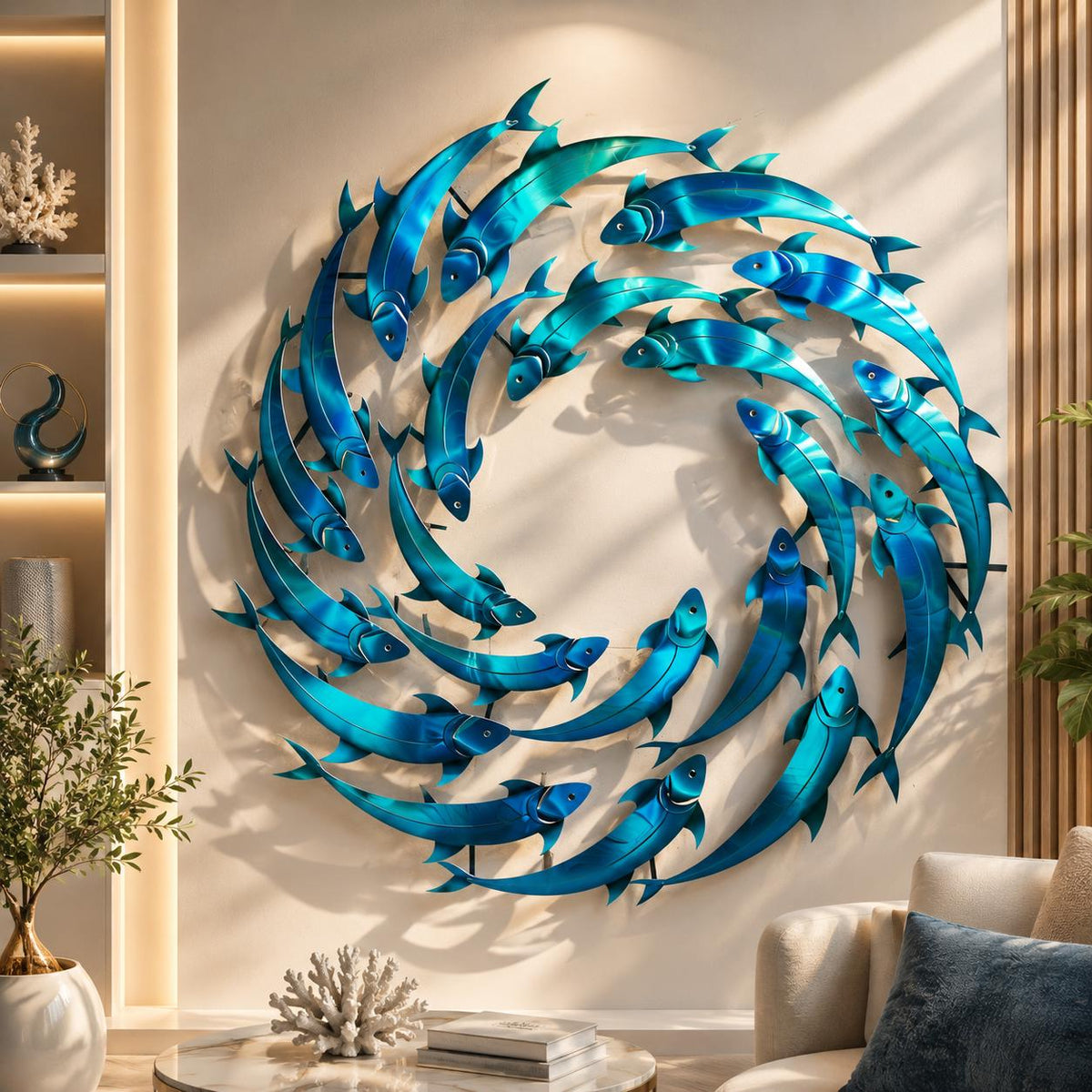 School of Fish Metal Wall Art, Coastal Ocean Decor, UV Printed Aluminum Hanging