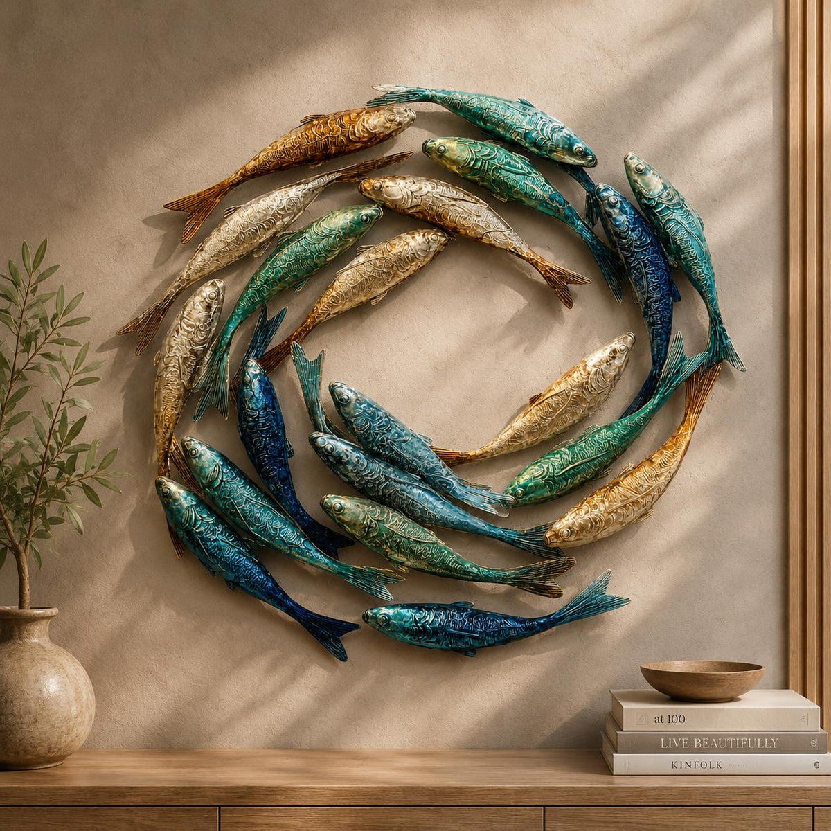 School of Fish Metal Wall Art, Coastal Ocean Decor, UV Printed Aluminum Hanging