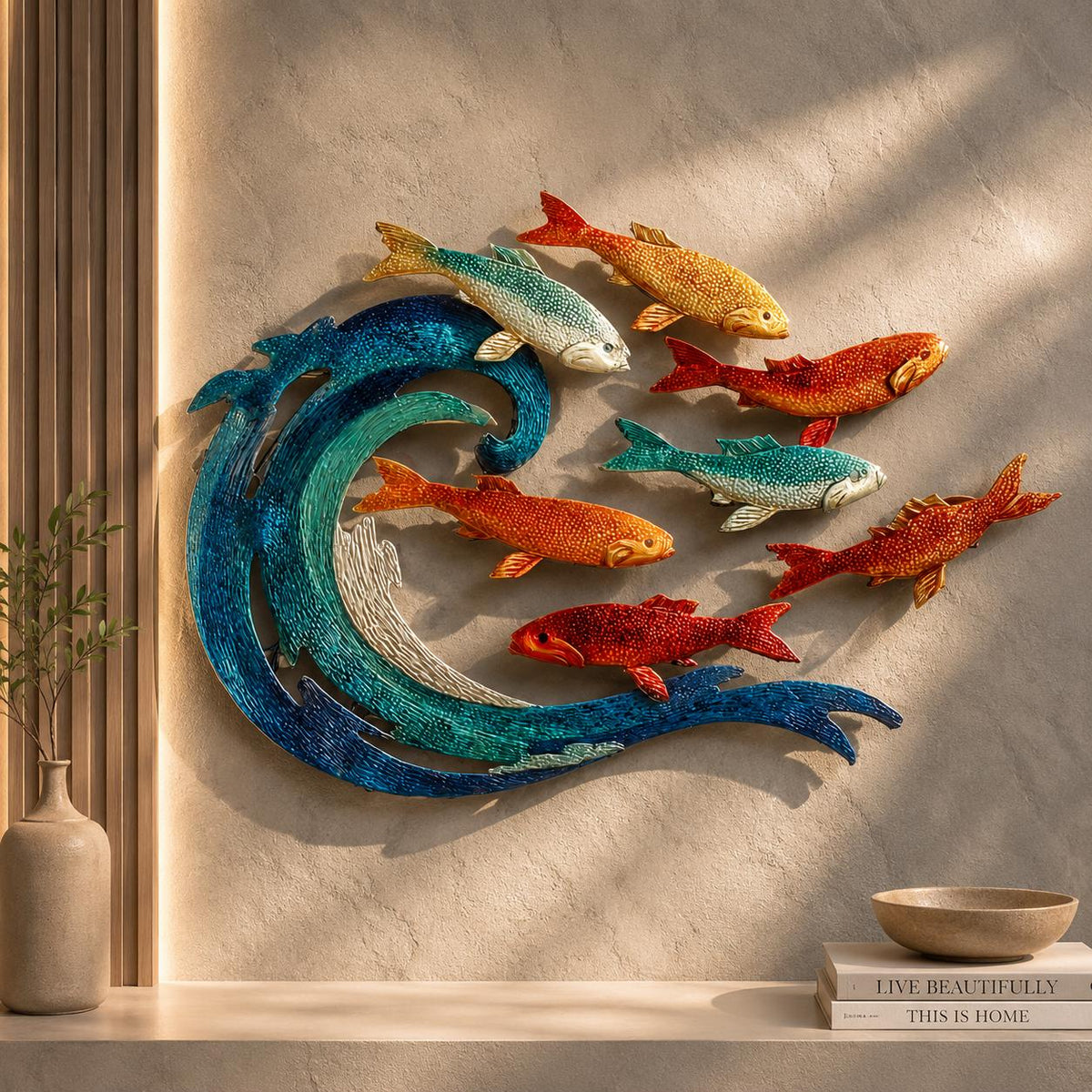School of Fish Metal Wall Art, Coastal Ocean Decor, UV Printed Aluminum Hanging