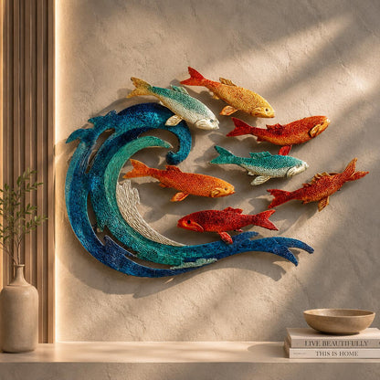 School of Fish Metal Wall Art, Coastal Ocean Decor, UV Printed Aluminum Hanging