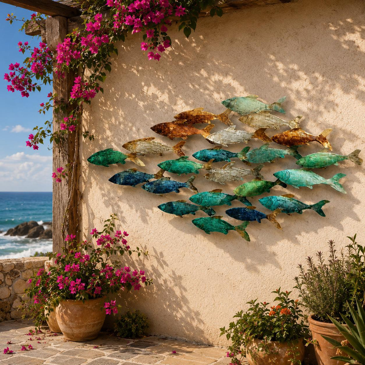 School of Fish Metal Wall Art, Coastal Ocean Decor, UV Printed Aluminum Hanging