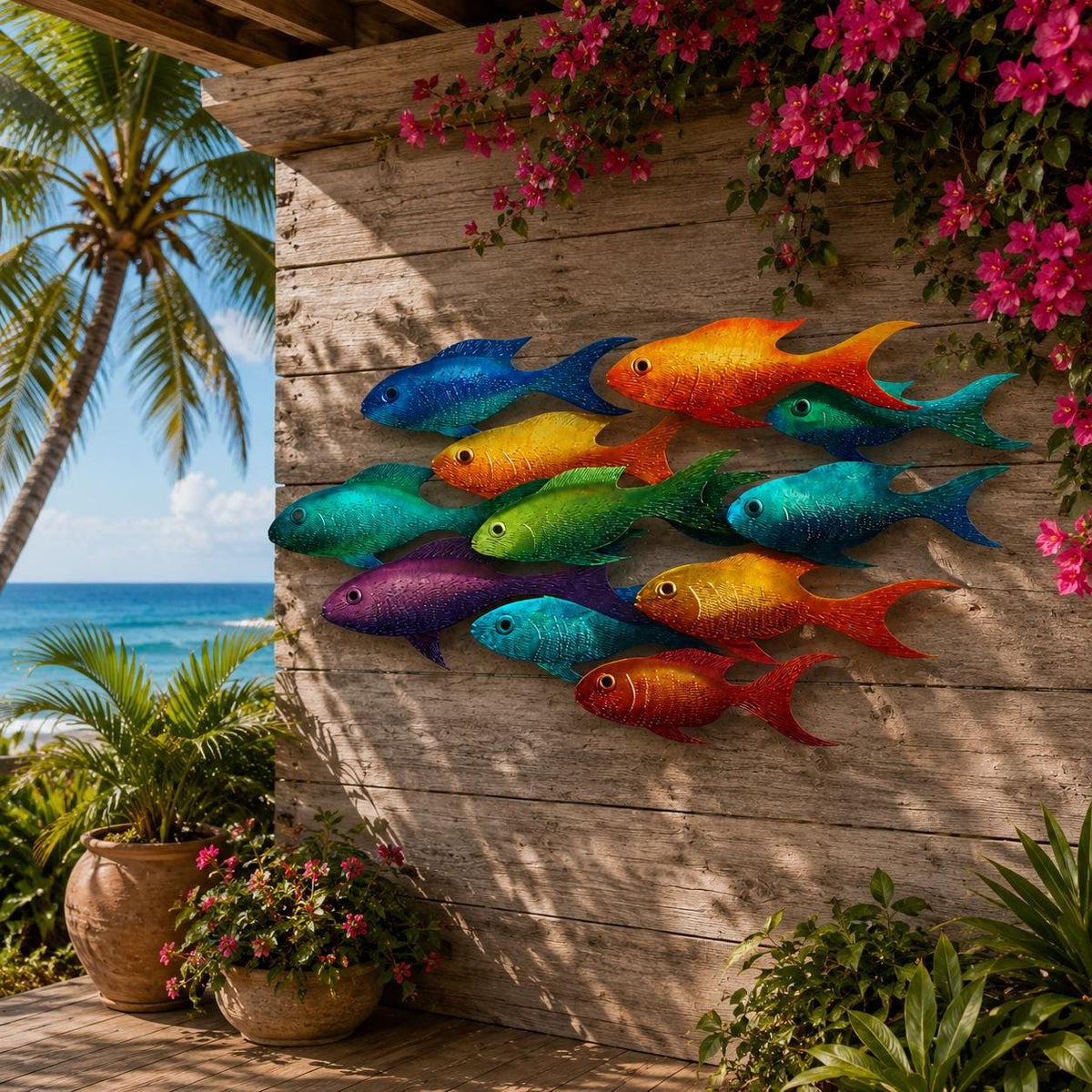 School of Fish Metal Wall Art, Coastal Ocean Decor, UV Printed Aluminum Hanging