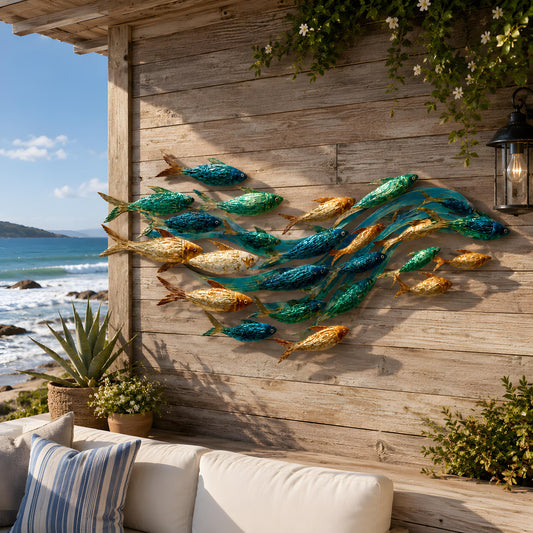 School of Fish Metal Wall Art, Coastal Ocean Decor, UV Printed Aluminum Hanging