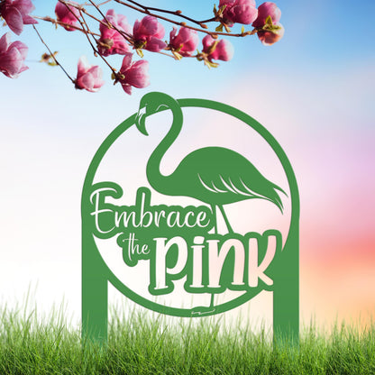 Whimsical Pink Flamingo Yard Stake Decor - Novelty Metal Garden Art - Charming Laser Cut Sign - Tropical Lawn Decoration - Embrace the Pink