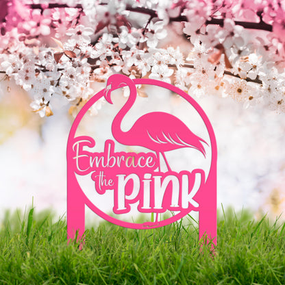 Whimsical Pink Flamingo Yard Stake Decor - Novelty Metal Garden Art - Charming Laser Cut Sign - Tropical Lawn Decoration - Embrace the Pink