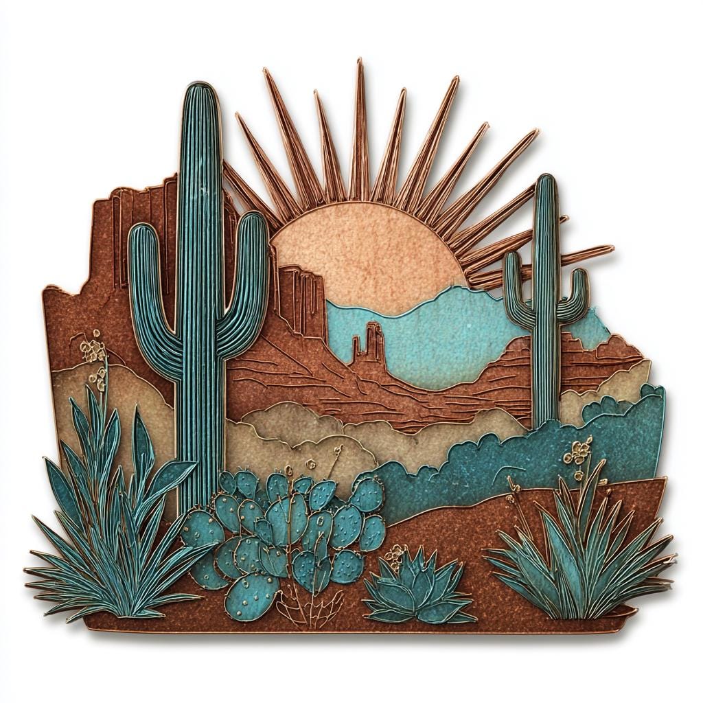 Southwestern Desert Metal Wall Art, Rustic Cactus, Western Landscape Decor, UV Printed Aluminum Sign