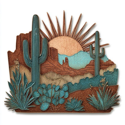 Southwestern Desert Metal Wall Art, Rustic Cactus, Western Landscape Decor, UV Printed Aluminum Sign