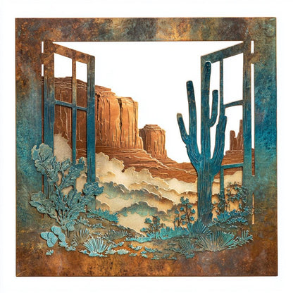 Southwestern Desert Metal Wall Art, Rustic Cactus, Western Landscape Decor, UV Printed Aluminum Sign