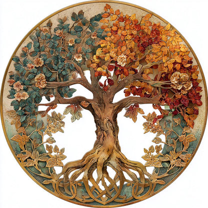 UV Printed Aluminum Four Seasons Tree of Life Metal Wall Art, Celtic Botanical Decor