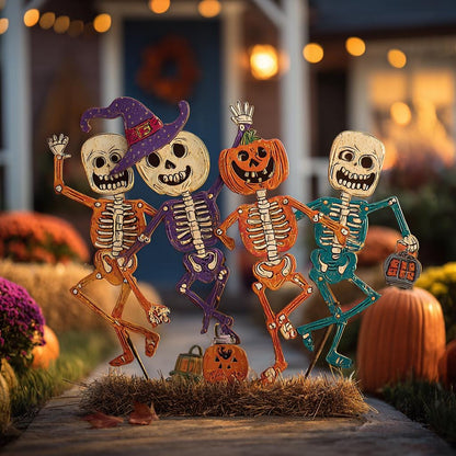 Dancing Skeletons Halloween Garden Stake, UV Printed Aluminum Yard Art