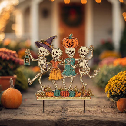 Dancing Skeletons Halloween Garden Stake, UV Printed Aluminum Yard Art