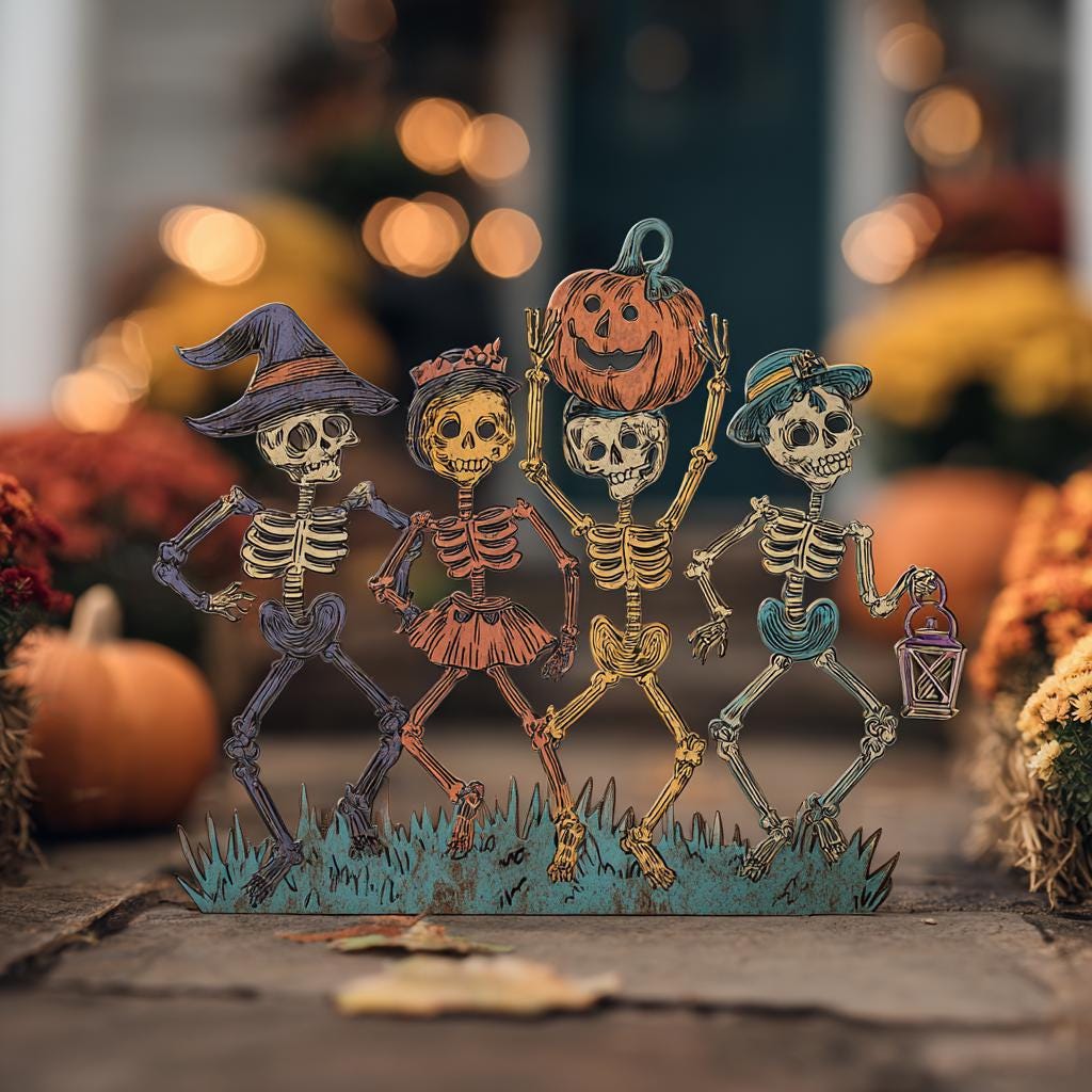 Dancing Skeletons Halloween Garden Stake, UV Printed Aluminum Yard Art