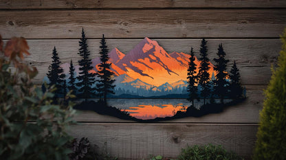 UV Printed Aluminum Mountain Lake Wall Art, Pine Forest Landscape Decor