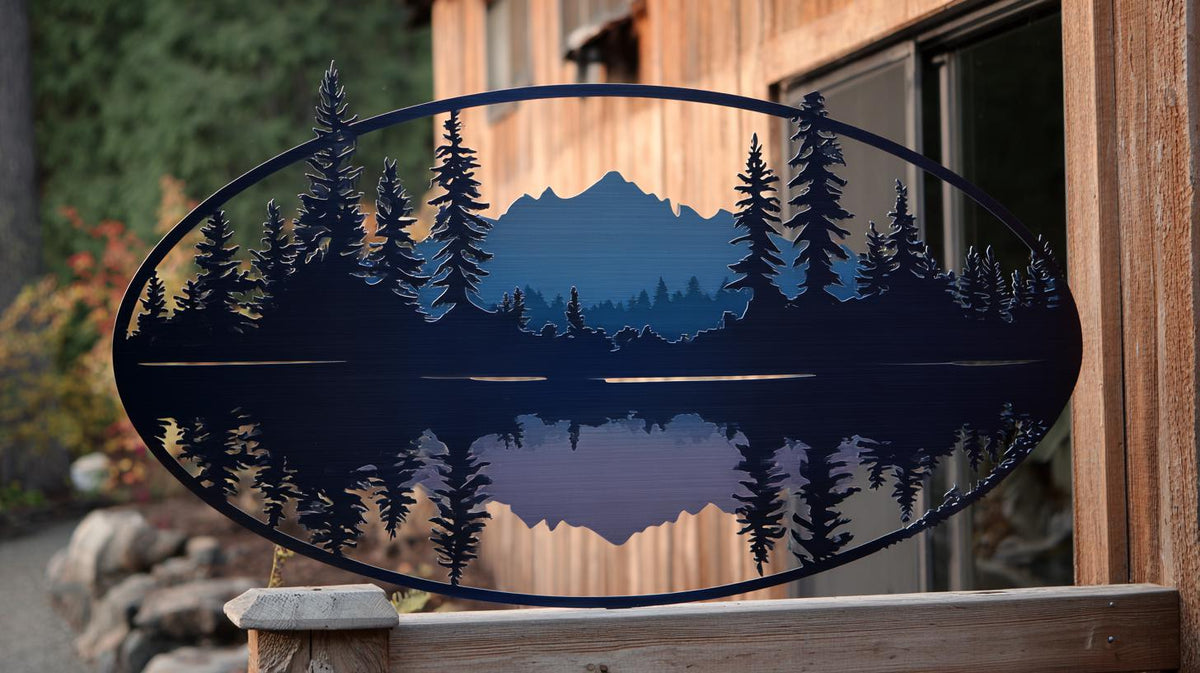 UV Printed Aluminum Mountain Lake Wall Art, Pine Forest Landscape Decor