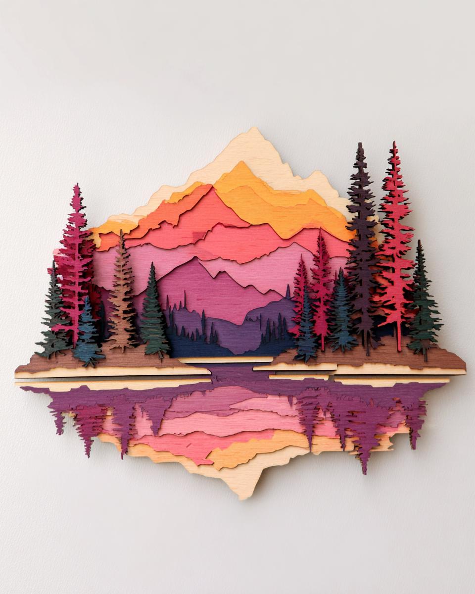 UV Printed Aluminum Mountain Lake Wall Art, Pine Forest Landscape Decor