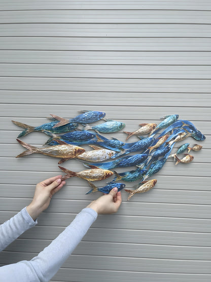 School of Fish Metal Wall Art, Coastal Ocean Decor, UV Printed Aluminum Hanging