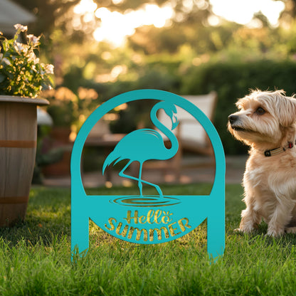 Charming Metal Flamingo Decor - Perfect Summer Garden Accent Art - Unique Tropical Beach Yard Decorations - Novelty Hello Summer Lawn Stakes