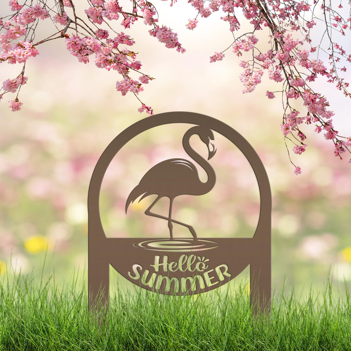 Charming Metal Flamingo Decor - Perfect Summer Garden Accent Art - Unique Tropical Beach Yard Decorations - Novelty Hello Summer Lawn Stakes