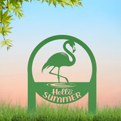 Charming Metal Flamingo Decor - Perfect Summer Garden Accent Art - Unique Tropical Beach Yard Decorations - Novelty Hello Summer Lawn Stakes