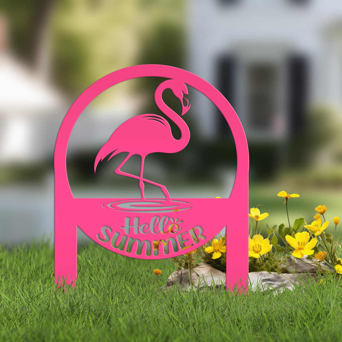 Charming Metal Flamingo Decor - Perfect Summer Garden Accent Art - Unique Tropical Beach Yard Decorations - Novelty Hello Summer Lawn Stakes