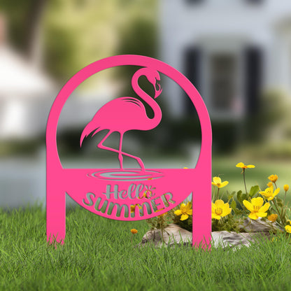 Charming Metal Flamingo Decor - Perfect Summer Garden Accent Art - Unique Tropical Beach Yard Decorations - Novelty Hello Summer Lawn Stakes