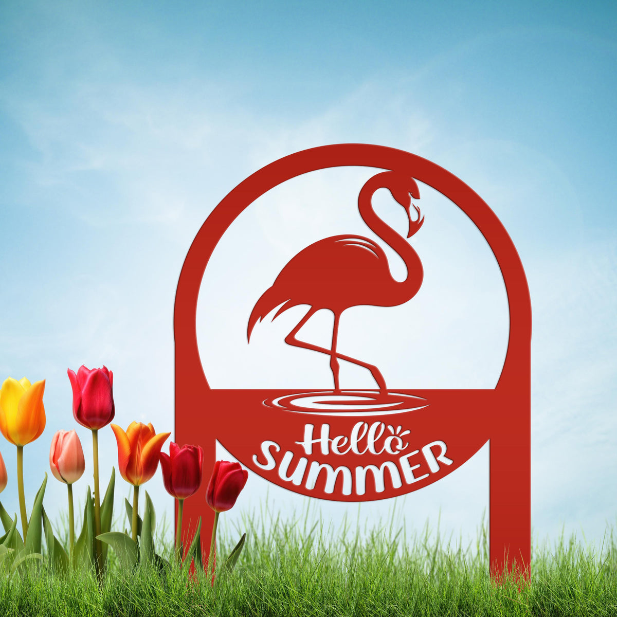 Charming Metal Flamingo Decor - Perfect Summer Garden Accent Art - Unique Tropical Beach Yard Decorations - Novelty Hello Summer Lawn Stakes
