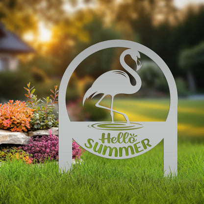 Charming Metal Flamingo Decor - Perfect Summer Garden Accent Art - Unique Tropical Beach Yard Decorations - Novelty Hello Summer Lawn Stakes
