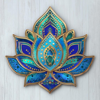 Lotus Mandala Metal Wall Art, Boho Floral Aluminum Decor, Sacred Geometry Hanging (UV Printed)