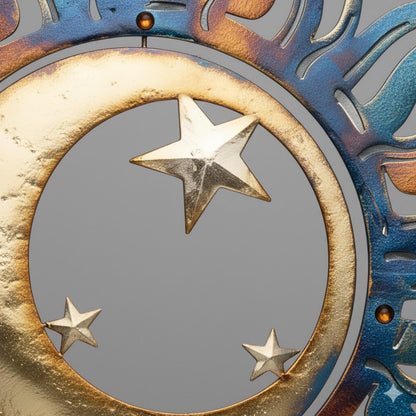 Celestial Sun Moon Metal Wall Art, Rustic Boho Garden Decor, UV Printed Aluminum Sculpture
