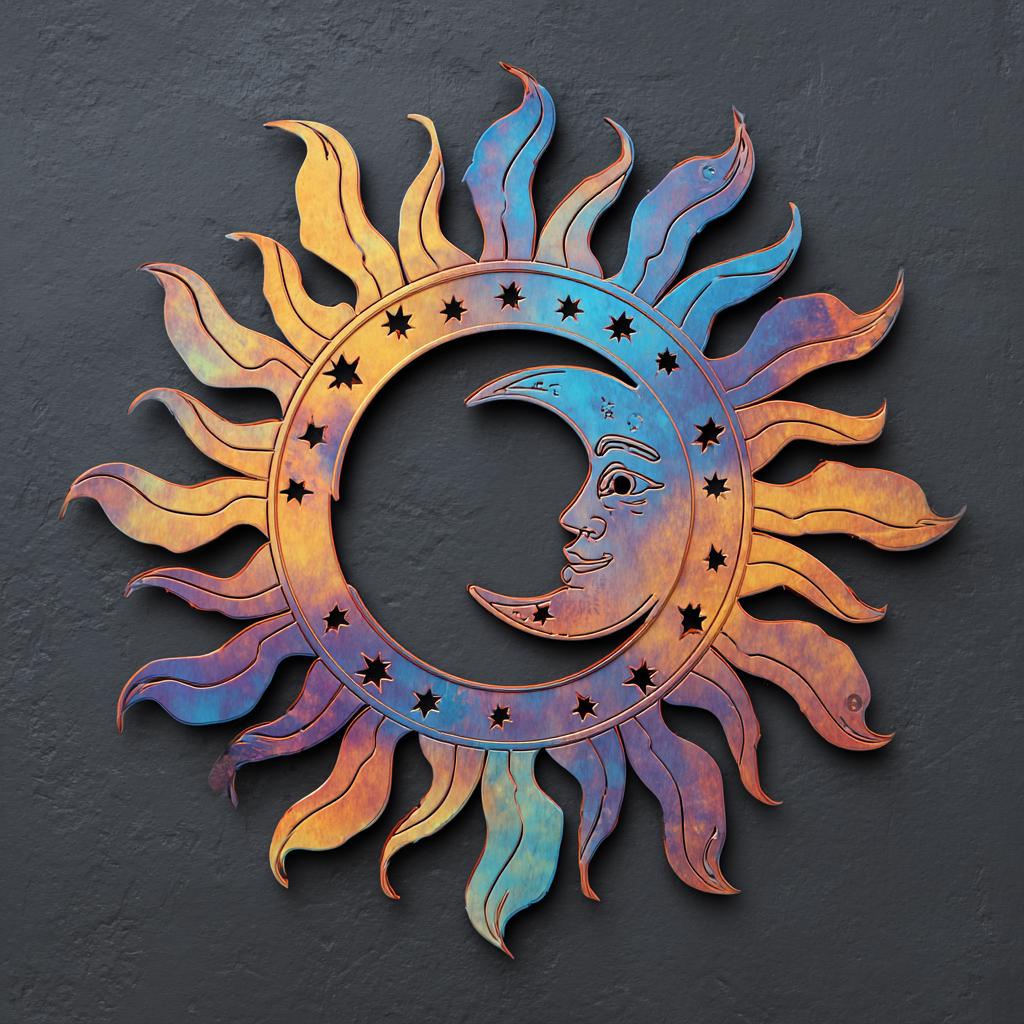 Celestial Sun Moon Metal Wall Art, UV Printed Aluminum Garden Decor