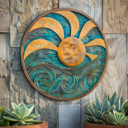 Coastal Sunset Metal Wall Art, Ocean Sunburst Sign, Beach House Decor, UV Printed Aluminum
