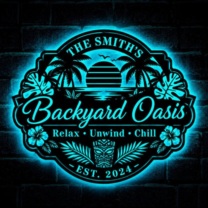 Custom Pool Patio LED Wall Decor, Personalized Backyard Oasis Sign For Summer Outdoor Entertaining Gift