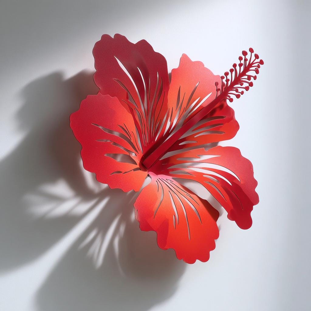 Red Hibiscus Metal Wall Art, Tropical Flower Decor, UV Printed Aluminum Patio Hanging