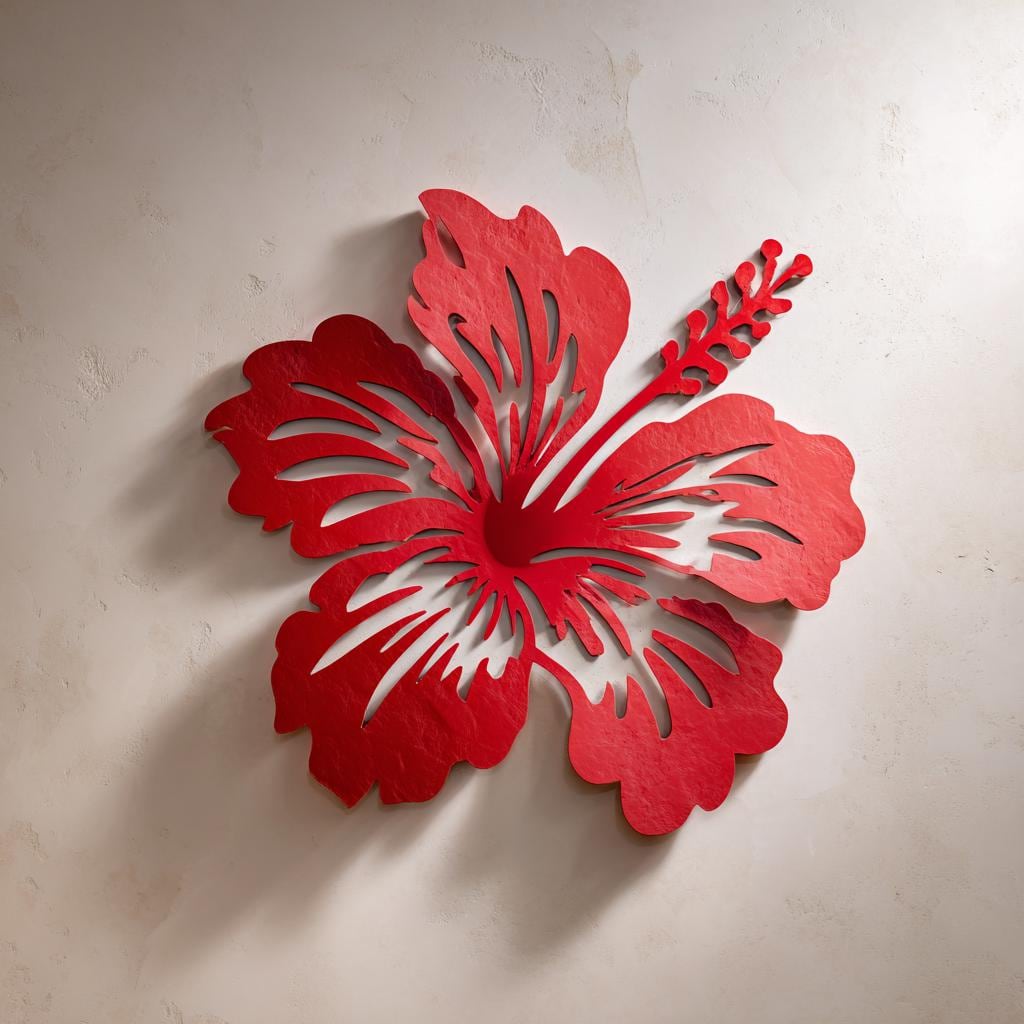 Red Hibiscus Metal Wall Art, Tropical Flower Decor, UV Printed Aluminum Patio Hanging