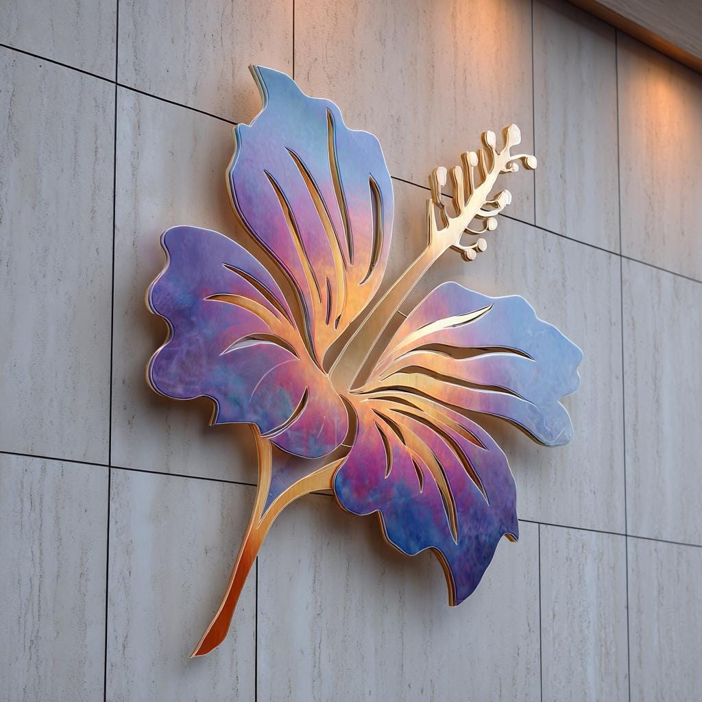 Red Hibiscus Metal Wall Art, Tropical Flower Decor, UV Printed Aluminum Patio Hanging