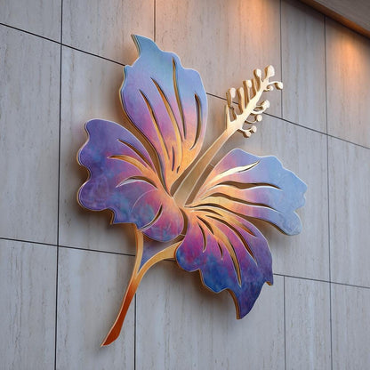 Red Hibiscus Metal Wall Art, Tropical Flower Decor, UV Printed Aluminum Patio Hanging