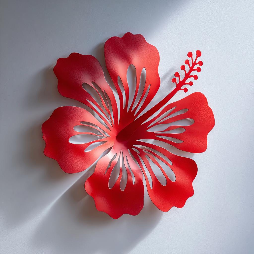 Red Hibiscus Metal Wall Art, Tropical Flower Decor, UV Printed Aluminum Patio Hanging