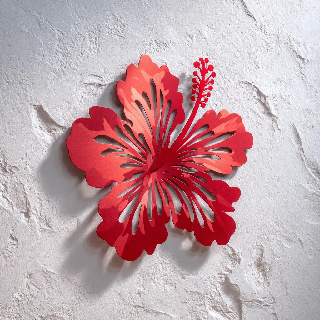 Red Hibiscus Metal Wall Art, Tropical Flower Decor, UV Printed Aluminum Patio Hanging