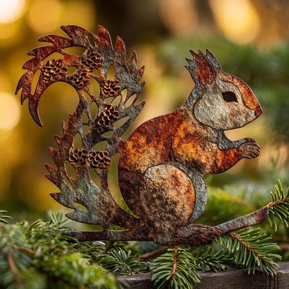 UV Printed Aluminum Squirrel Wall Art, Rustic Woodland Patio Decor