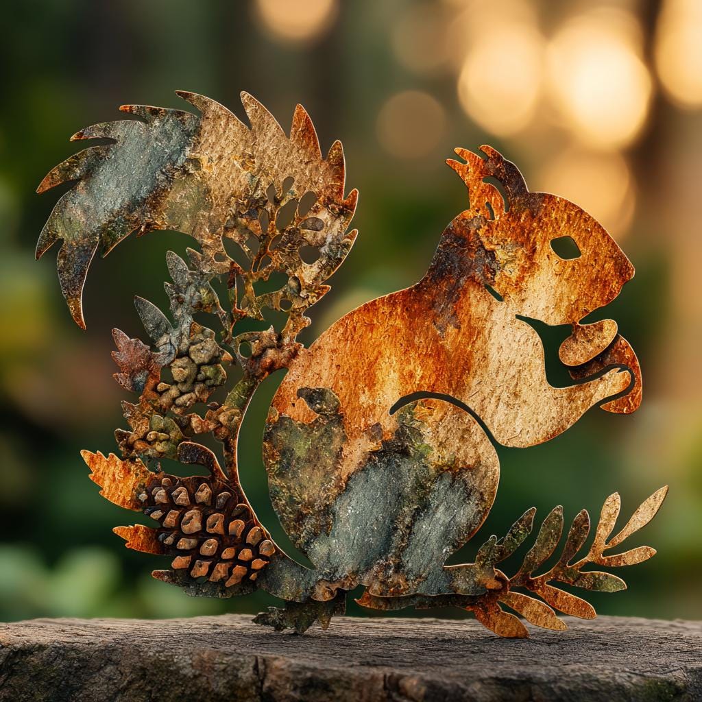 UV Printed Aluminum Squirrel Wall Art, Rustic Woodland Patio Decor