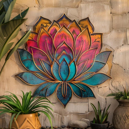 Lotus Sunburst Metal Wall Art, Colorful Mandala Spiritual Decor, UV Printed Aluminum Sign