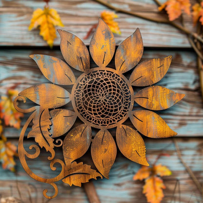 Rustic Sunflower Metal Wall Art, Golden Floral Farmhouse Sign, UV Printed Aluminum Decor