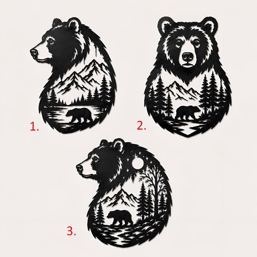 LED Bear Wall Sign, Rustic Wildlife Metal Decor With Forest River Mountain Scene, Outdoor Lover Gift