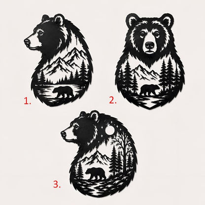 LED Bear Wall Sign, Rustic Wildlife Metal Decor With Forest River Mountain Scene, Outdoor Lover Gift