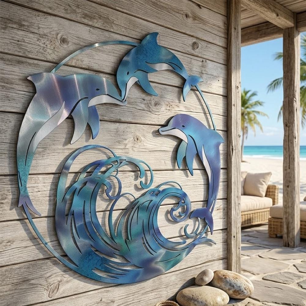Dolphin Coastal Metal Wall Art, UV Printed Aluminum Ocean Decor