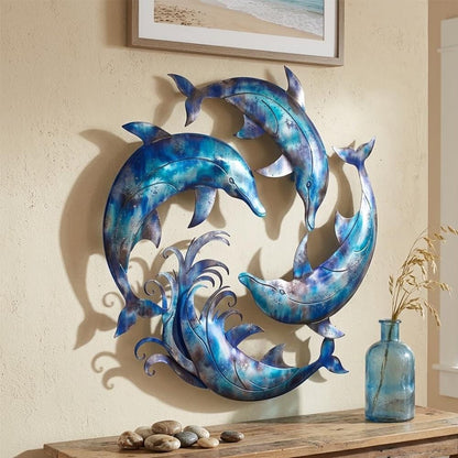 Dolphin Coastal Metal Wall Art, UV Printed Aluminum Ocean Decor