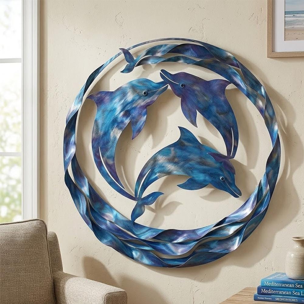 Dolphin Coastal Metal Wall Art, UV Printed Aluminum Ocean Decor