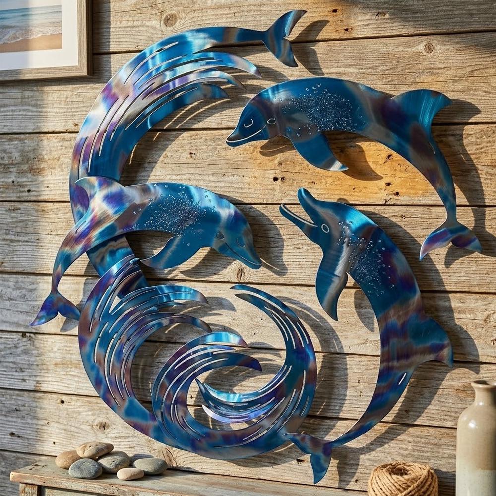 Dolphin Coastal Metal Wall Art, UV Printed Aluminum Ocean Decor